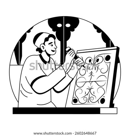 A glyph illustration of a character making handcrafted art 