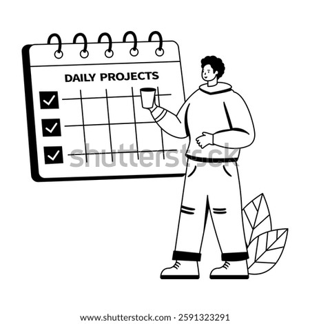 A glyph illustration of a character setting his daily projects 