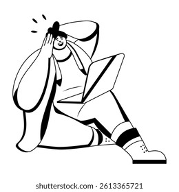 A glyph illustration of a character tired from a boring job
