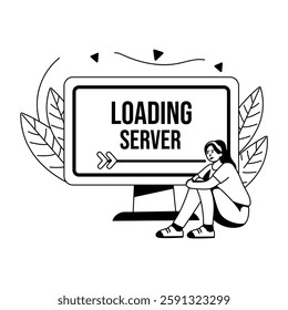 A glyph illustration of a character waiting for loading server 