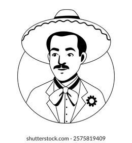 A glyph illustration of character wearing sombrero hat