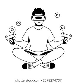 A glyph illustration of a character wearing vr gaming glasses 
