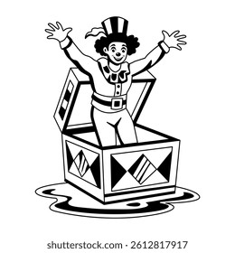 A glyph illustration of a circus artist come from a box 

