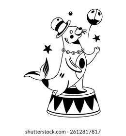 A glyph illustration of circus seal performance 
