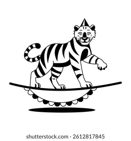 A glyph illustration of circus tiger performance 
