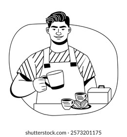 A glyph illustration of a coffee maker character 
