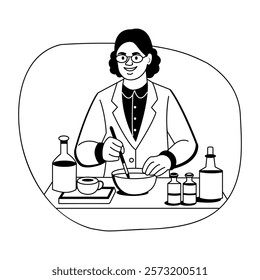 A glyph illustration of a culinary scientist 
