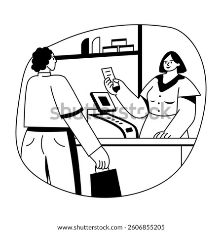 A glyph illustration of customer standing at billing counter 