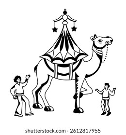 A glyph illustration of a dancing circus camel 

