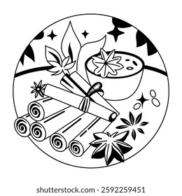 A glyph illustration of different spices 