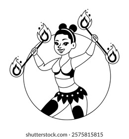 A glyph illustration of female fire dancer 