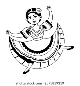 A glyph illustration of a female folk dancer 