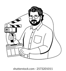 A glyph illustration of film director holding a camera 
