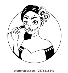 A glyph illustration of a girl doing calavera makeup 