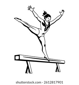 A glyph illustration of a gymnast balancing on a wooden log 
