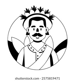 A glyph illustration of hispanic man wearing plant hat 