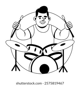 A glyph illustration of jazz drummer beat drum with sticks 