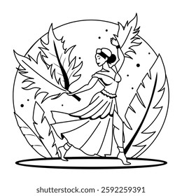 A glyph illustration of a lady doing samba dance in autumn season 