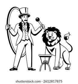 A glyph illustration of lion trainer performing in a circus 
