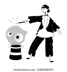 Glyph illustration of magician, editable design 