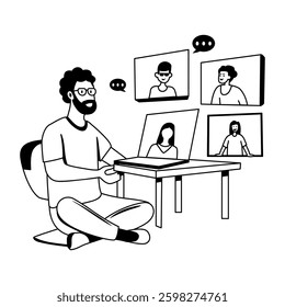 A glyph illustration of a man taking virtual training 

