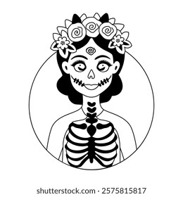 A glyph illustration of a mexican catrina skeleton 