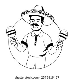 A glyph illustration of mexican character skating maracas 