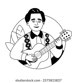 A glyph illustration of a mexican guitarist character 