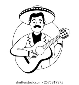 A glyph illustration of mexican guitarist man