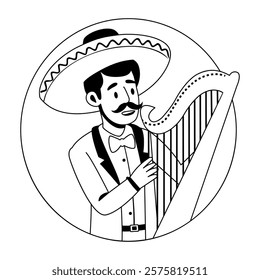 A glyph illustration of mexican harp player