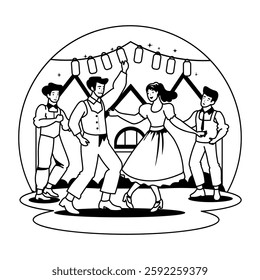 A glyph illustration of people doing oktoberfest dance 