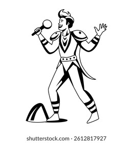 A glyph illustration of a performer holding in mic 
