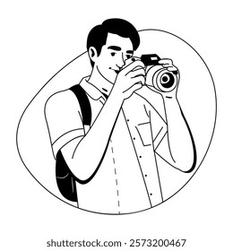 A glyph illustration of a photographer 
