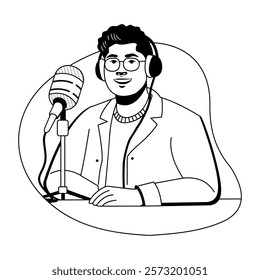 A glyph illustration of a podcast host 
