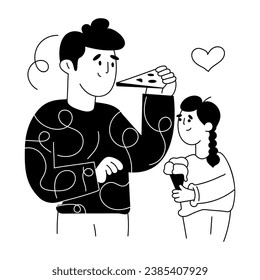 Glyph illustration of sibling eating pizza 