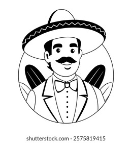 A glyph illustration of a sombrero character 