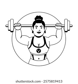 A glyph illustration of a strong woman doing exercise with dumbbells 