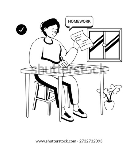 glyph illustration of a student completing homework at study desk