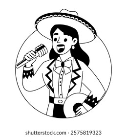 A glyph illustration of traditional mariachi singer 