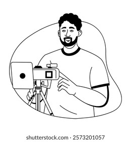 A glyph illustration of a vlogger recording his video 
