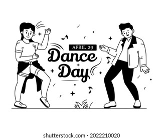 A glyph line illustration of friends dancing