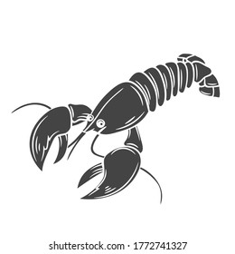 Glyph lobster icon. Vector badge seafood in the old ink style for brochures, banner, restaurant menu and market