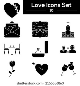 Icono De Amor De Glifo Fijado En Estilo Plano.