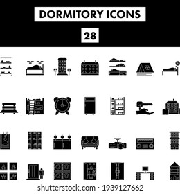 Glyph Set of Dormitory Icon In Flat Style.