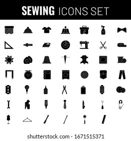 Glyph Sewing icon set in flat style.