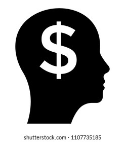 
A glyph showing dollar sign in a human brain symbolizing money mindset. 
