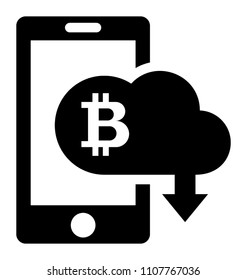 
A glyph of  smartphone with cloud and bitcoin symbol , bitcoin cloud mining.
