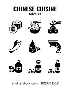 Glyph or solid icon set of Chinese traditional food and cuisine. icons set4