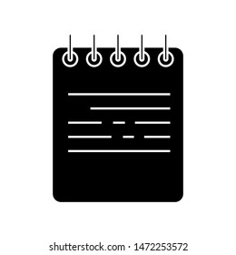 Glyph spiral notebook isolated on white background. Diary for business. School notebook.  Simple vector design illustration