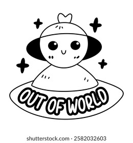 A glyph sticker of alien ufo with out of world typography 
